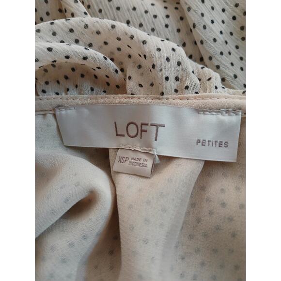 Loft Petites Spot Dot Peasant Modern Pattern Ruffle Sheer Feminine Blouse XSP - Picture 3 of 9